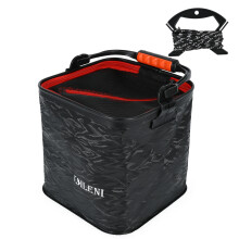 (Black, Square 24cm Handle) 3D EVA Fishing Bucket for Camping