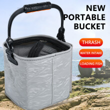 (Gray, Square 20cm Handle) 3D EVA Fishing Bucket for Camping
