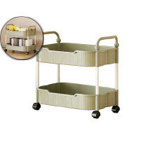 2-Tier Mobile Kitchen Cart with Armrest & Wheels – Ventilated Shelves, 15.35"x13.78"x8.66", for Bathroom/Living Room – Compatible with Toiletries,