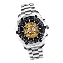 Reloj mecánico para hombre con esfera transparente y caja de aleación de zinc.