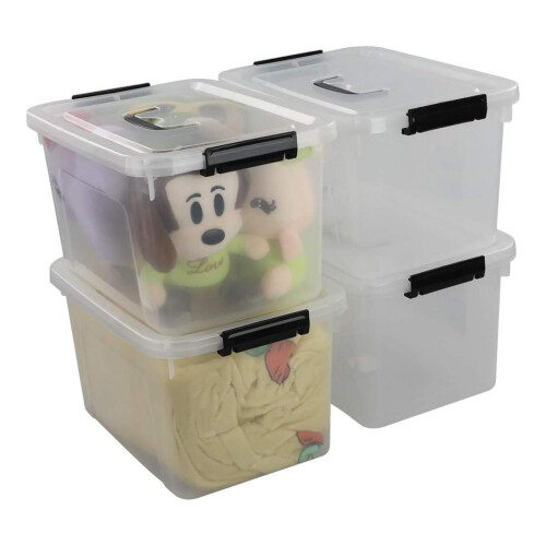 10.5 Quart Plastic Medium Storage Container, Clear Bin with Handle and Lid, 4-Pack 1