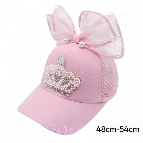 Boné infantil para menina, estilo casual, com coroa de pérolas, boné de beisebol com aba. 1
