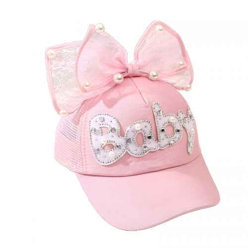 Boné infantil para menina, estilo casual, com coroa de pérolas, boné de beisebol com aba. 2