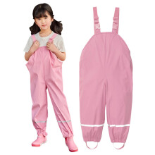 Toddler Kids Boy Girl Rain Dungarees Waterproof Mud Jumpsuit with Lining Protective Play Clothes for Wet Weather,Z01 Pink,3-4 Years