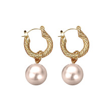 French Vintage Gold Hoop Pearl Earrings - Retro Open Hoop Dangle Earrings for Women, Elegant Pearl Drop Statement Jewelry