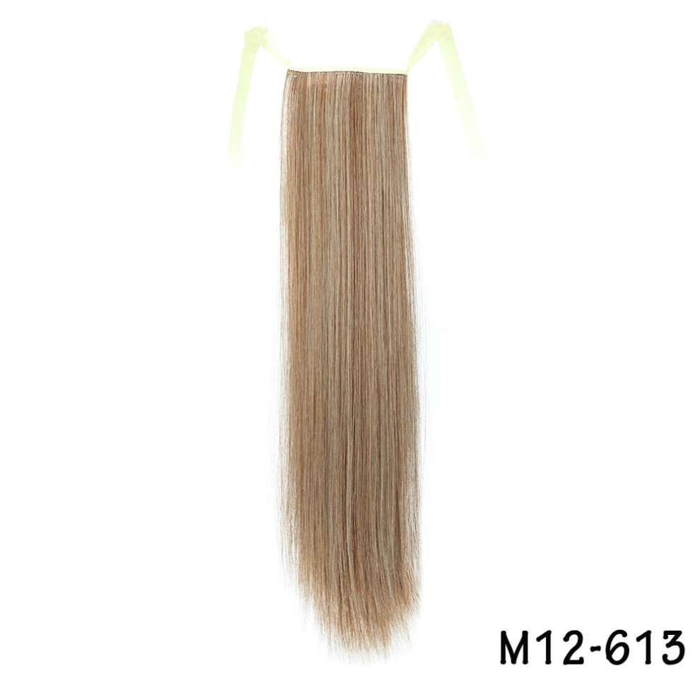 Unisex 32Inches Synthetic Ponytail Hair Extension Clip In Fake Wig Hairpiece Blonde Wrap Around Pigtail Long Smooth Overhead Pony Tail