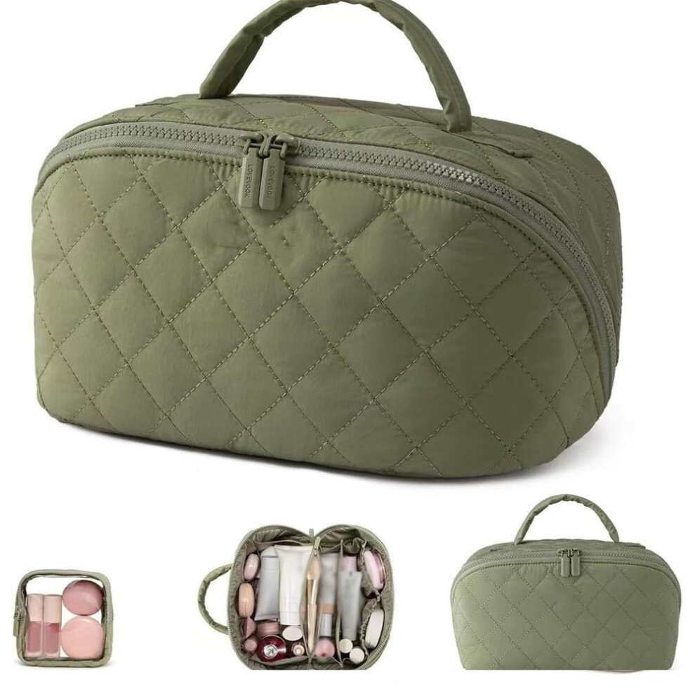 Green Large-Capacity Waterproof Portable Makeup Bag With Multi-Layer Compartments For Brushes, Toiletries & Beauty Essentials Â