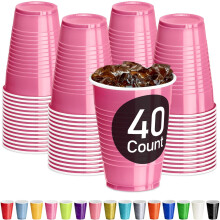 NestE-Pink Plastic Cups, 12 oz Disposable Cups, Reusable Party Supplies (40 Count)