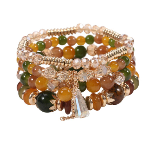 Stackable Bead Bracelets,Bohemian Style Stackable Bracelets,Unique Agate Boho Stretch Beaded Bracelet,Dark Green