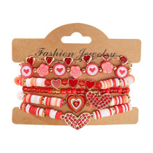 A 5 Pieces Valentine'S Day Heart Bracelet Set For Girls Soft Clay Bead Jewelry Gift Style A
