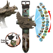 Dinosaur Projection Watch with 24 Images, Light-Up Display, Adjustable Army Green Band, Digital Time/Date – Compatible with Kids & Animal Lovers
