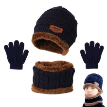 Conjunto de inverno infantil azul marinho com gorro, gola e luvas (3 peças)