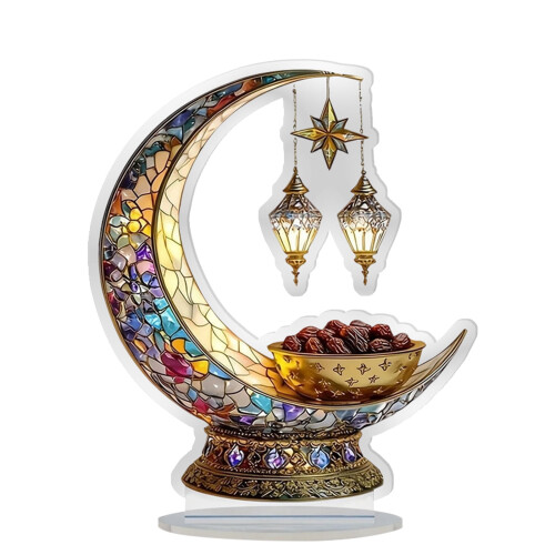 Crescent Moon Table Ornament Stained Glass Style Ramadan 1