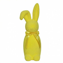 Figuras de conejitos de Pascua flocadas: estatua de conejo de terciopelo con lazo de satén, colorida decoración primaveral para mesa, repisa y