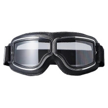 Okulary motocyklowe retro męskie do wyścigów motocrossowych, wiatroodporne, retro, przezroczyste, czarne, skóra