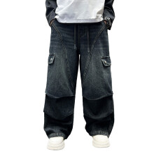 Bríste do Bhuachaillí, Jeans Cargo Cos Díreach Compordach Scaoilte Feistiú Denim Stretch Marthanach Bríste Ócáideacha Laethúla do