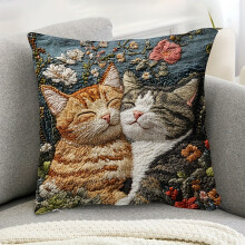 Housse de coussin décorative carrée 45 x 45 cm avec motif chat rigolo, broderie animalière, idéale pour le salon, la chambre, la terrasse ou la
