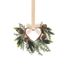 Mini guirlandas de Natal de 15 cm com laços de fita, decoração de portas e janelas com frutinhas vermelhas, decoração para festas em estilo