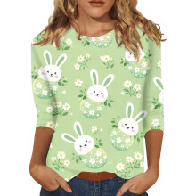 T-shirts à manches 3/4 pour femmes, tailles S à 3XL, motif œufs amusant, col rond, parfaits pour l'été et les fêtes.