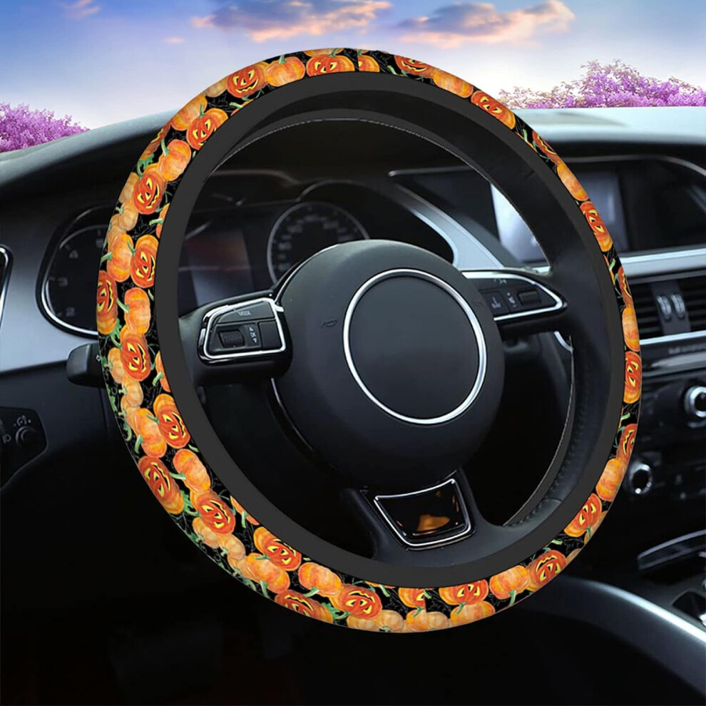 Cute Halloween Pumpkin Steering Wheel Cover, 15" Neoprene Elastic Cover Compatible With Most Cars 9329345224591