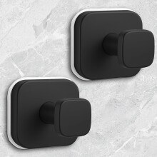 Shower Hooks for Inside Shower,Reusable Suction Cup Hooks for Glass Window,Mirror,Removable Towel Hooks for Bathroom,2 Pack(Black)