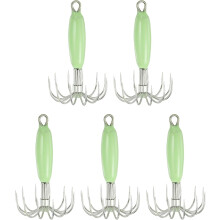 9g Luminous Squid Jig Hooks, 5 Pcs Cuttlefish Sleeve Saltwater Fishing Lures Bait Jig Glow in Dark with 12 Stainless Steel Needles, Green