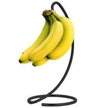 Banana Holder & Fruit Tree – Sturdy Steel Hanger with Stainless Steel Hook, Soft Pretzel Display, Countertop Food Storage, Black, compatible with