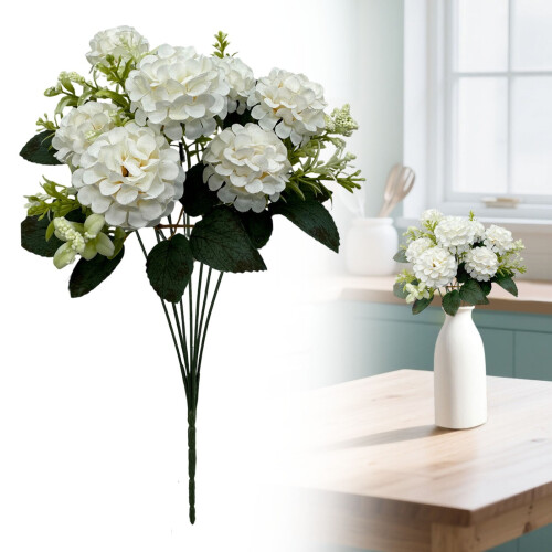 Kunstig Hortensia Eukalyptusbuket Hvid 37cm