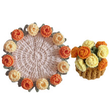 Handmade Wool Crochet Heat Resistant Pad Desktop Decor Rose Flower Ornament Creative Holiday Gift
