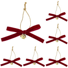 10PCS Velvet Bow Christmas Tree Ornaments with Gold Bell, Pre-Tied Holiday Decorations for Wreaths, Garlands, Gifts, DIY Home & Party Décor