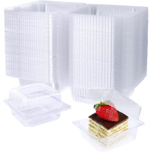 100Pcs Clear Square Hinged Food Containers (5.1"x4.7"x2.8"), Disposable Clamshell Trays for Cake, Salad, Dessert – Compatible with Standard To-Go