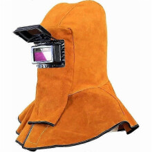 Elegant welding companion, durable cowhide leather protection, solar auto-darkening filter lens for adaptive welding, ergonomic hood style