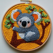 DIY Punch Needle Kit: Cute Koala Design, Easy for Beginners, Includes Printed Pattern & Hoop (20x20cm) – Compatible with Punch Needle Tools
