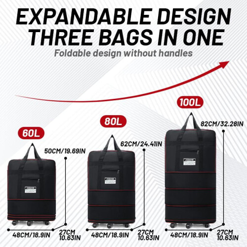 Erweiterbare Reisetasche mit Rollen, 100 Liter 2