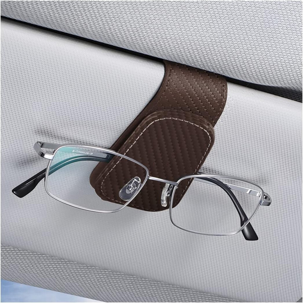 Leather Sunglasses Holder For Car Sun Visor, Magnetic Glasses & Card Clip, Compatible With Suv/Pickup Truck 9313598099631