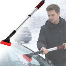 Pala de nieve de aluminio con rascador retráctil y cepillo38