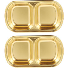 2-Pc Stainless Steel 2-Compartment Dipping Bowls for Soy Sauce, Ketchup, BBQ Sauce – Korean Side Dish Bowls, Compatible with Home & Restaurant Use