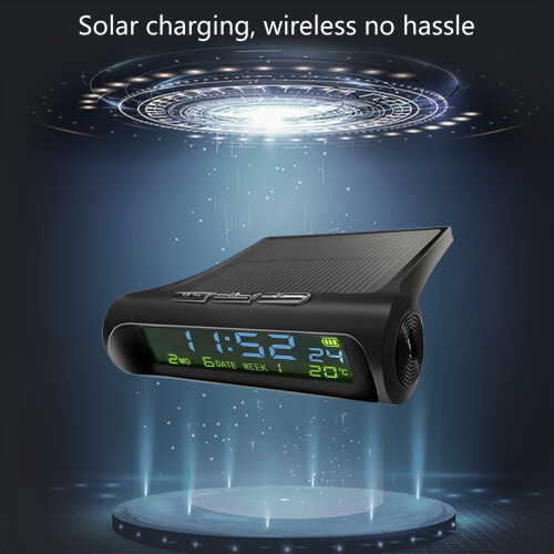 Solar Car Digital LCD Clock & Temperature Display Dashboard Clocks Backlight Electronic Screen Temperature Clock 2