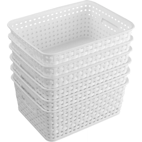 6-Pack Small Weave Basket Bins, Plastic Basket for Storage