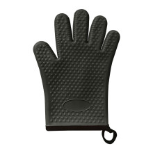 Gants de cuisine en silicone noir à 5 doigts avec doublure en coton, résistants à la chaleur et antidérapants, compatibles avec le four à