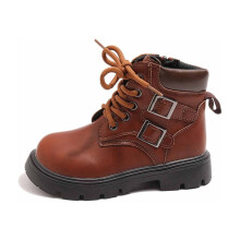 Toddler Girls Leather Short Boots, Soft Sole, British Style, Casual Wear – Z04 Brown, 3.5–4 Years, Compatible with Kids' Feet