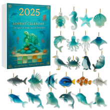 Calendrier de l'Avent 2025 « Vie marine en verre de mer » - Calendrier de l'Avent de 24 jours pour 2026 - Décoration suspendue en acrylique -