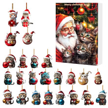 Calendrier de l'Avent de Noël avec de jolis chatons et des décorations acryliques pour décorer le sapin, surprise garantie !