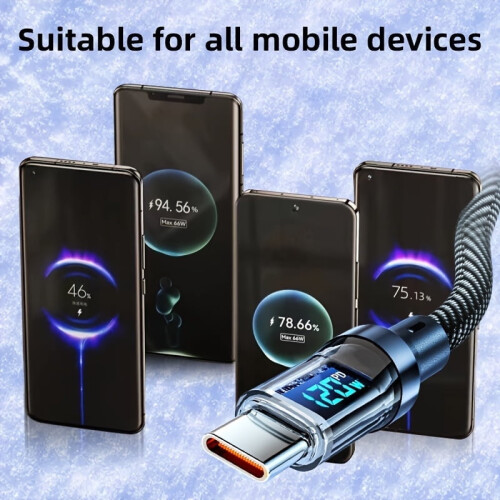 Καλώδιο USB-C 120W (3,33 πόδια) με οθόνη LED, PD 6A, συγχρονισμός δεδομένων — Συμβατό με 2