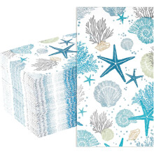 100 Stück 3-lagige Papierservietten mit Strandmotiv – Blaues Seestern-, Muschel- und Korallenmuster | Maritimes Ozean-Thema für Sommerhochzeiten,