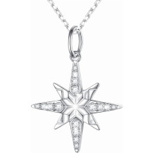 Halsband med kubisk zirkonia och stjärna/snöflinga/tårdroppehänge i 925 sterlingsilver för kvinnor