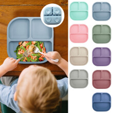 Assiettes à ventouses puissantes pour bébés et jeunes enfants, 100 % silicone alimentaire, compartimentées, sans BPA, compatibles micro-ondes et