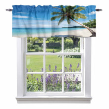 Cantonnière estivale à motif cocotier, 137 x 46 cm, à œillets, ciel bleu océan, compatible avec une décoration de style champêtre