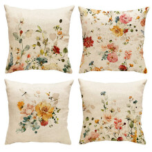 Housses de coussin printanières 45 x 45 cm, lot de 4, style champêtre, motif floral, pour la décoration intérieure