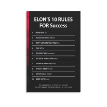 Affiches murales sur toile « Les 10 règles du succès d'Elon Musk » pour une décoration esthétique et moderne dans la chambre, le salon, la
